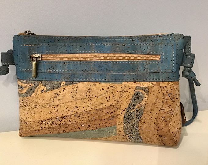 Cork shoulder/cross body bag, Blue mix cork, vegan, cruelty free,  Eco Friendly