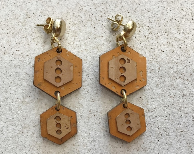 Cork earrings, orange, Vegan, Eco Friendly, cruelty free