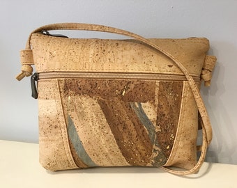 Cork cross body / shoulder bag, natural and Gold flaked cork, Vegan, Cruelty free, Eco Friendly