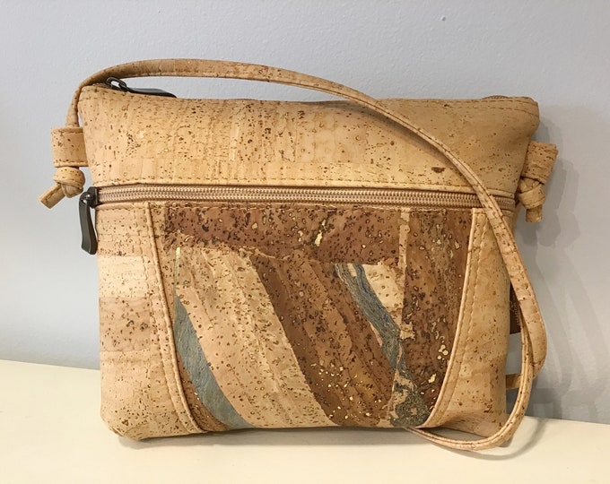 Cork cross body / shoulder bag, natural and Gold flaked cork, Vegan, Cruelty free, Eco Friendly