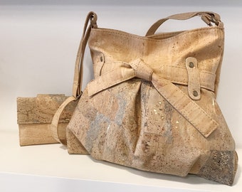Cork shoulder bag, natural cork combination, Vegan, Cruelty free, Eco Friendly