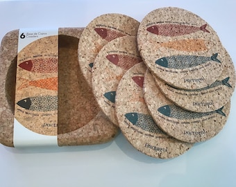 Cork coasters, 6 in a box , Vegan, Eco Friendly, Cruelty Free, Free shipping