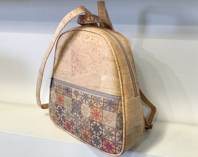 Cork back pack, natural and azulejo cork,Vegan, Eco Friendly, cruelty free, Ruckzack, Sac a Dos