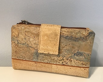 Cork wallet, natural with gold, Vegan, Cruelty free, Eco Friendly