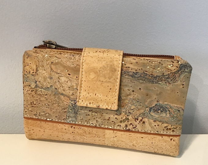 Cork wallet, natural with gold, Vegan, Cruelty free, Eco Friendly