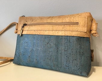 Cork shoulder/cross body bag, Blue cork, vegan, cruelty free,  Eco Friendly