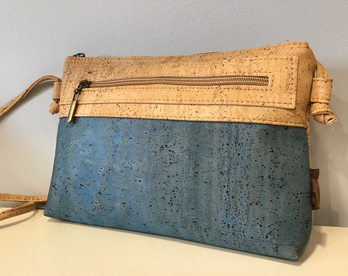Cork shoulder/cross body bag, Blue cork, vegan, cruelty free,  Eco Friendly