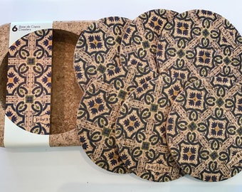 Cork Coasters with Portuguese Tile Design - Set of 6