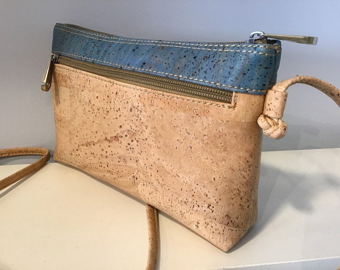 Natural cork high quality bag with turquoise cork, Vegan, Eco Friendly