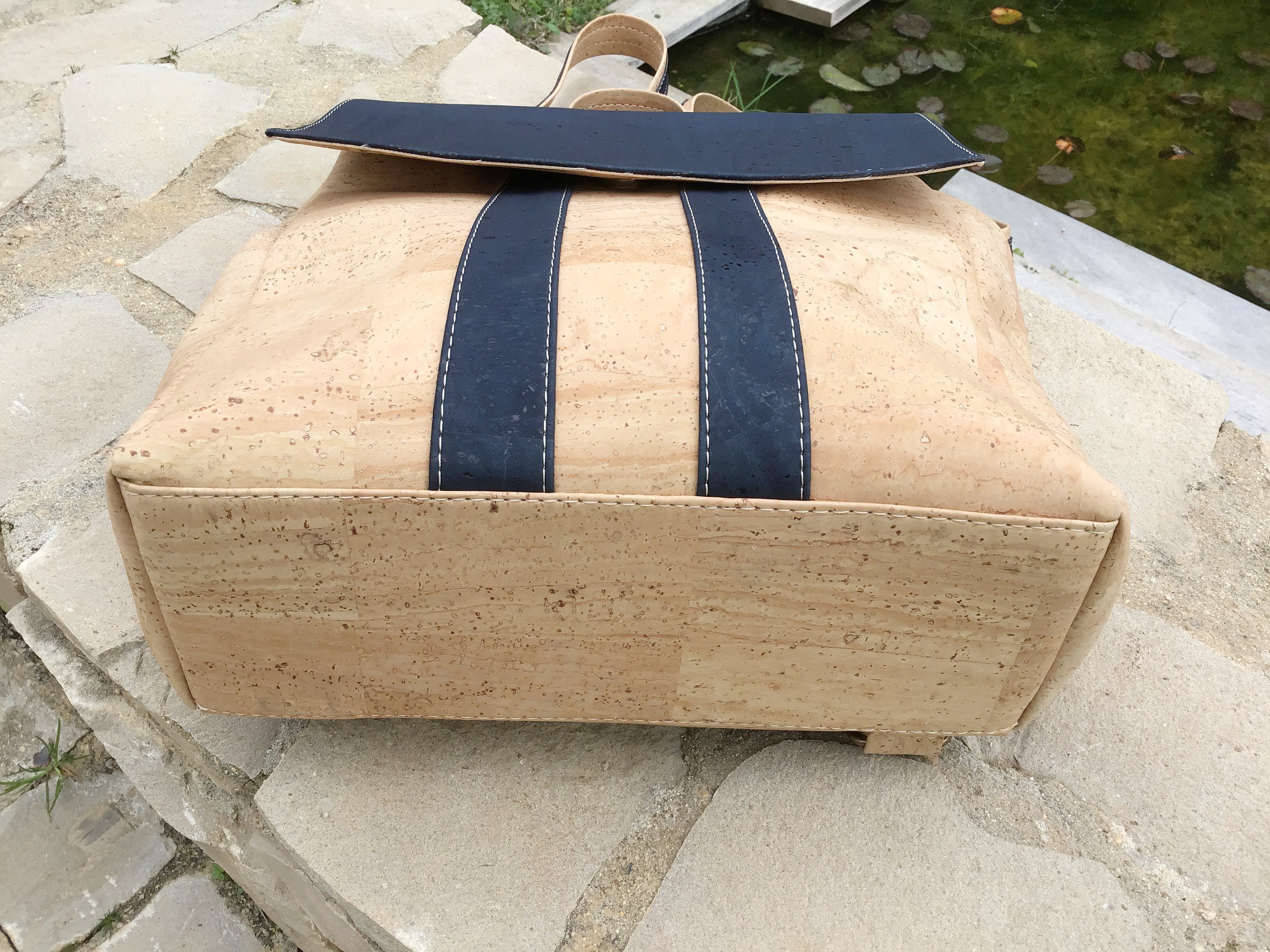 Cork back pack, natural and navy Vegan Eco Friendly