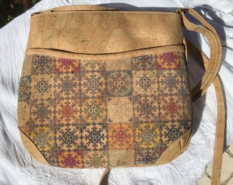 Cork bag, natural, with wall tile / azulejo cork, Vegan, Cruelty Free, Eco Friendly