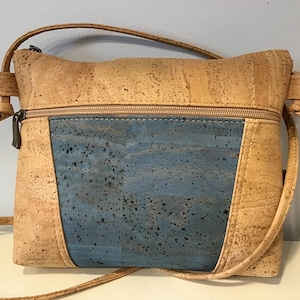 Bolso bandolera / bandolera de corcho, corcho natural y azul, vegano, libre de crueldad animal, ecológico