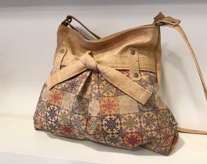 Cork bag with bow tie and azulejos, Vegan, Cruelty free, Eco Friendly