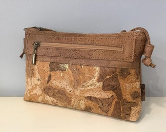 Cork shoulder/cross body bag, Soft brown, vegan, cruelty free,  Eco Friendly