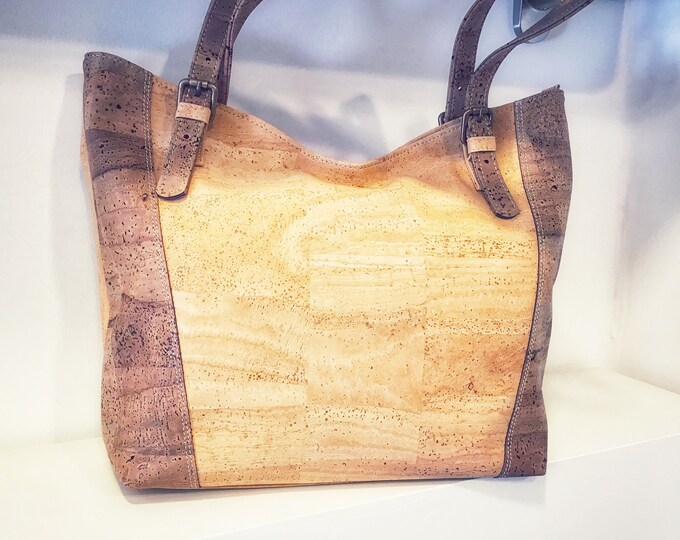 Cork schoulder bag in natural and brown-Free Shipping- Vegan - Eco Friendly
