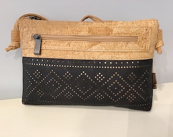 Cork shoulder/cross body bag, Black cork, vegan, cruelty free,  Eco Friendly