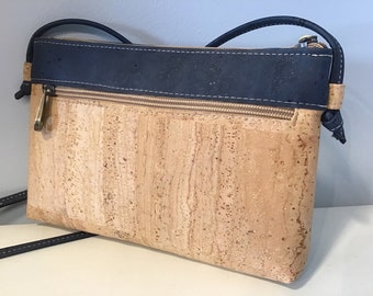 Natural cork high quality bag with blue cork, Vegan, Cruelty Free, Eco Friendly