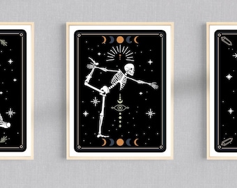 yoga skeleton print etsy