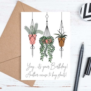 Afdrukbare verjaardagskaart, digitale downloadbare Happy Birthday Card, Plant Lover Card, Planten Verjaardagskaart, Envelop, Download