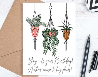 Printable Birthday Card, Digital Downloadable Happy Birthday Card, Plant Lover Card, Plants Birthday Card, Envelope, Download