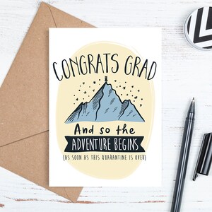 Tarjeta imprimible, Tarjeta de graduación, Tarjeta de graduación de felicitaciones, Tarjeta de graduación 2020, Tarjeta de cuarentena, Comienza la aventura, Tarjeta de felicitación, Sobre, JPG