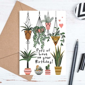 Tarjeta de cumpleaños imprimible, plantas, tarjeta de feliz cumpleaños descargable, tarjeta amante de las plantas, tarjeta de cumpleaños de las plantas, sobre, descargar