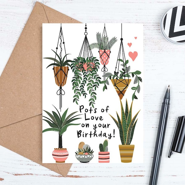 Printable Birthday Card, Plants, Downloadable Happy Birthday Card, Plant Lover Card, Plants Birthday Card, Envelope, Download