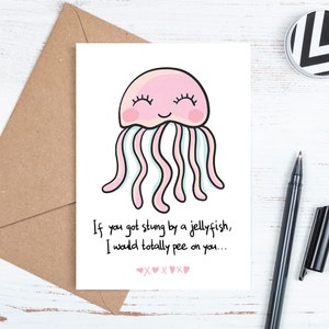 Birthday Card, Valentines Card, Printable, Downloadable Card, Jellyfish Love, Cute Val Card, Includes Envelope Template, JPG Download