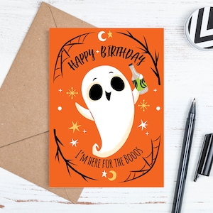 Carte d'anniversaire imprimable, numérique, anniversaire d'Halloween, carte d'anniversaire, carte drôle, carte de fête d'Halloween, carte Boo, enveloppe, téléchargement immédiat