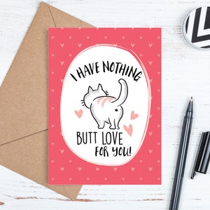 Tarjeta de San Valentín, Tarjeta de San Valentín, Feliz San Valentín, Tarjeta de Amor, Tarjeta de Novio, Tarjeta de Novia, Tarjeta de Trasero de Gato, Trasero de Gato, Descargable
