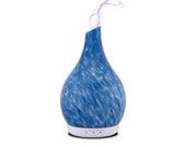 Aromatherapy Essential Oil Diffuser Cool Mist Ultrasonic Humidifier Hand Blown Glass Colorful LED White Glow Auto-Shut Off Feature