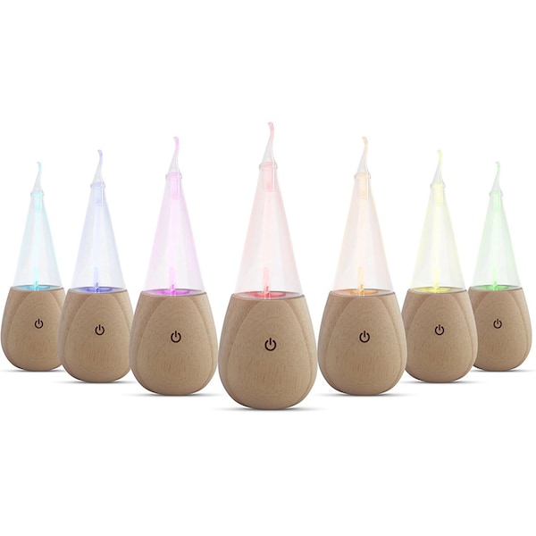 Nebulizing Pure Essential Oil Diffuser with Changing LED light | Hand Blown Glass Reservoir & Solid Wood Base | Air Purifying Aromatherapy