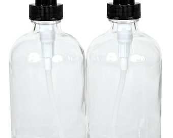 250, Large, 8 oz, Empty, Clear Glass Bottles with Black Lotion Pumps