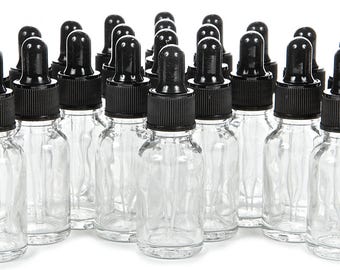 24 New, High Quality, 15 ml (1/2 oz) Clear Glass Bottles, with Glass Eye Droppers