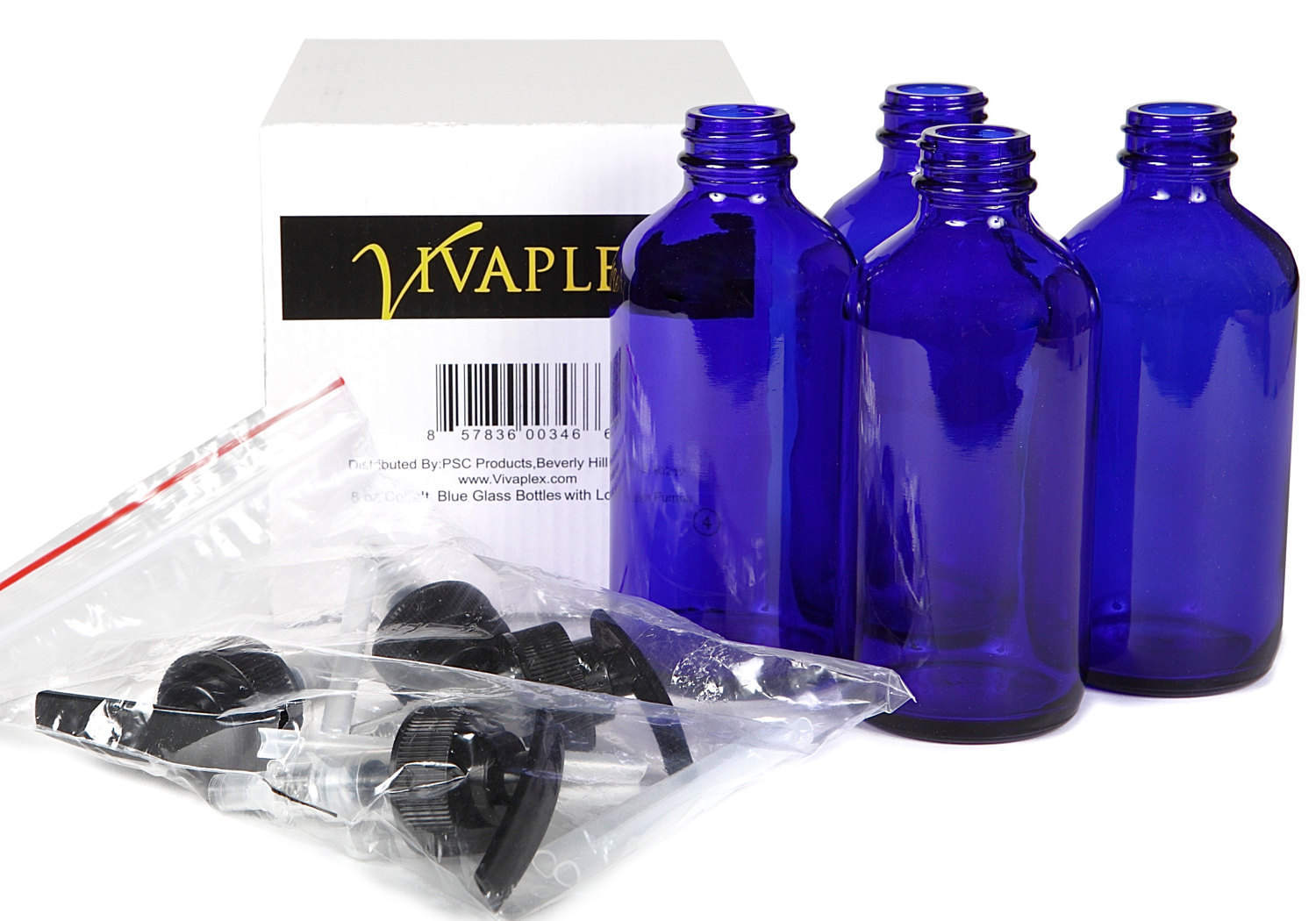 Vivaplex 12-Pack Cobalt Blue 4 Oz Glass Jars With Black Lids & Inner Liners – For Creams, Lotions, DIY