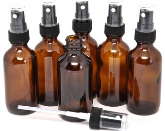 6 New, High Quality, 2 oz Amber Glass Bottles, with Fine Mist Sprayer's