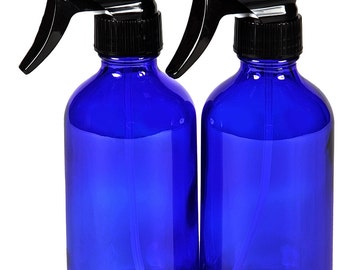 2 New, High Quality, 8 oz, Cobalt Blue Glass Trigger Sprayer Bottles For Essential Oils & Cleaning Products