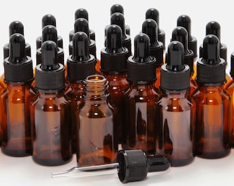 24 New, High Quality, 15 ml (1/2 oz) Amber Glass Bottles, with Glass Eye Droppers
