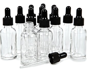 12 New, High Quality, 1 oz Clear Glass Bottles, with Glass Eye Droppers