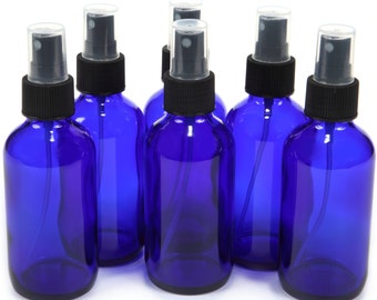 6 New, High Quality, 4 oz Cobalt Blue Glass Bottles, with Fine Mist Sprayer's