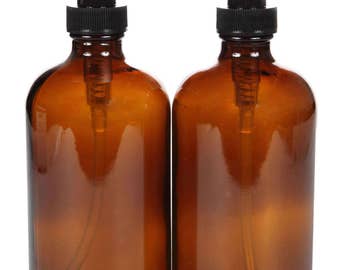 2, Large, 16 oz, Empty, Amber Glass Bottles with Black Lotion Pumps