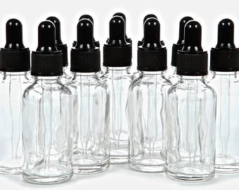 12 New, High Quality, 1 oz Clear Glass Bottles, with Glass Eye Droppers