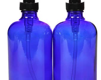 2, Large, 16 oz, Empty, Cobalt Blue Glass Bottles with Black Lotion Pumps