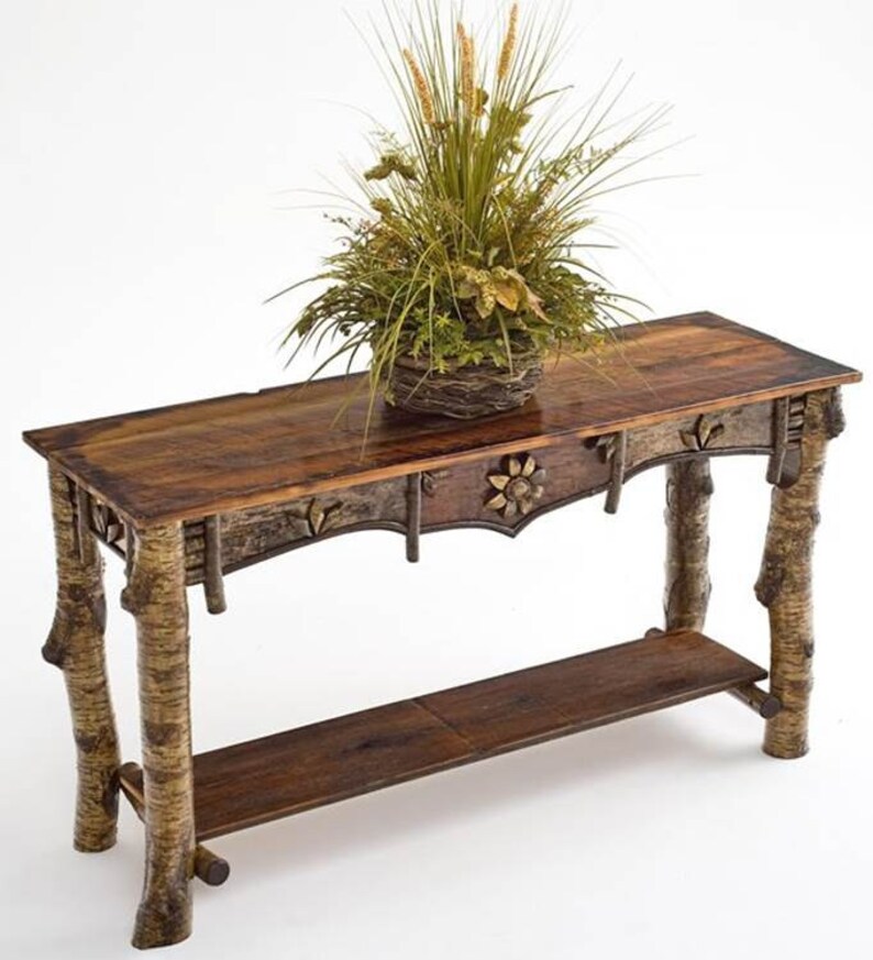 Adirondack Style Rustic Birch Bark Sofa Table