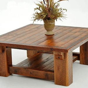 Rustic Reclaimed Barnwood Coffee Table With Shelf