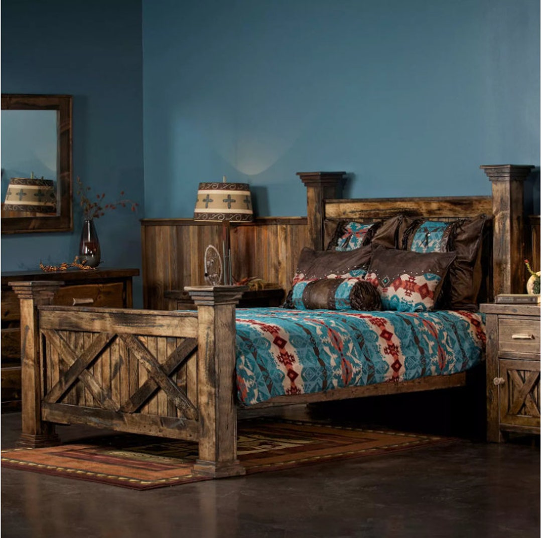 Rustic Barn Door Bed & Turquoise Chamarro Southwestern Bedding Set Etsy