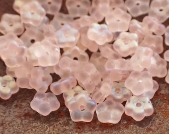 50 - Matte Pink Frost AB Tiny Forget Me Not 5mm Flower Spacer Beads, Daisy Spacer, Czech Republic Glass Beads