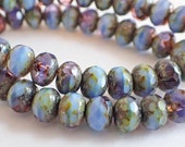 12 - Cornflower Blue Grape 7x5mm Faceted Rondelle Beads, Picasso Finish, Purple, Czech Republic Glass Beads