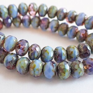 5 - Cornflower Blue & Grape 8x6mm Faceted Rondelle Beads, Picasso Finish, Purple, 9x6mm, Czech Republic Glass Beads