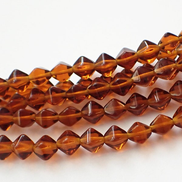 25 - 6mm Dark Topaz Brown Lucerna Smooth Bicone Beads, Transparent, Czech Glass Republic Beads